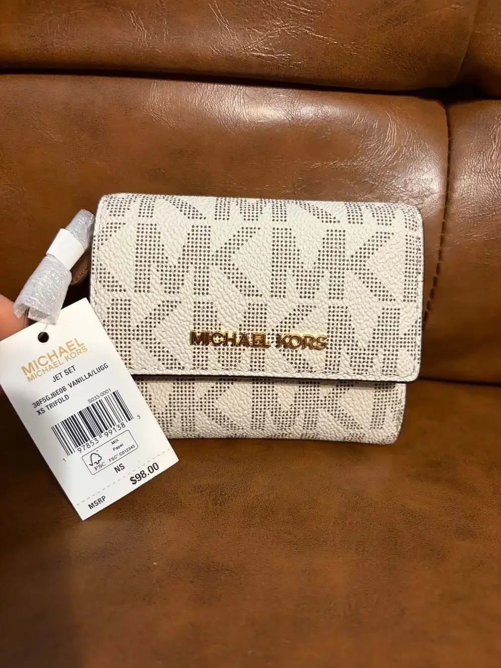 Michael Kors Jet Set XS Trifold Wallet Vanilla/Luggage